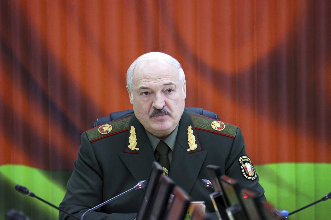 Belarusian President Alexander Lukashenko attends a meeting with top level military officials in Minsk, Belarus. Photo: AP
