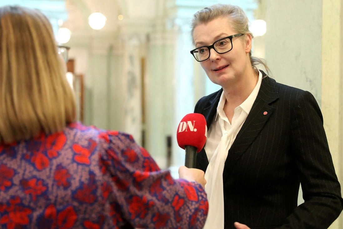 Sweden’s new Schools Minister Lina Axelsson Kihlblom gives an interview after the presentation of the new government in Stockholm on Tuesday. Photo: TNS