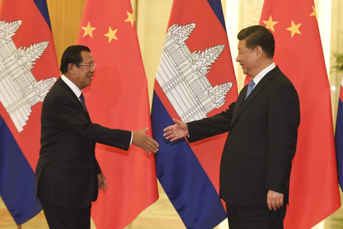 Cambodia’s Prime Minister Hun Sen shakes hands with Chinese President Xi Jinping at Beijing’s Great Hall of the People in 2019. Photo: Pool via AP
