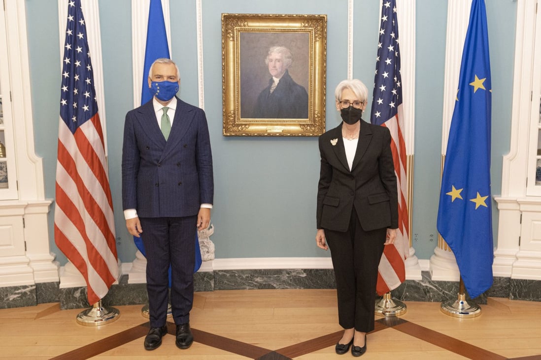 Stefano Sannino of the European Union and Wendy Sherman of the United States met for talks on Thursday at the US State Department. Photo: US Department of State