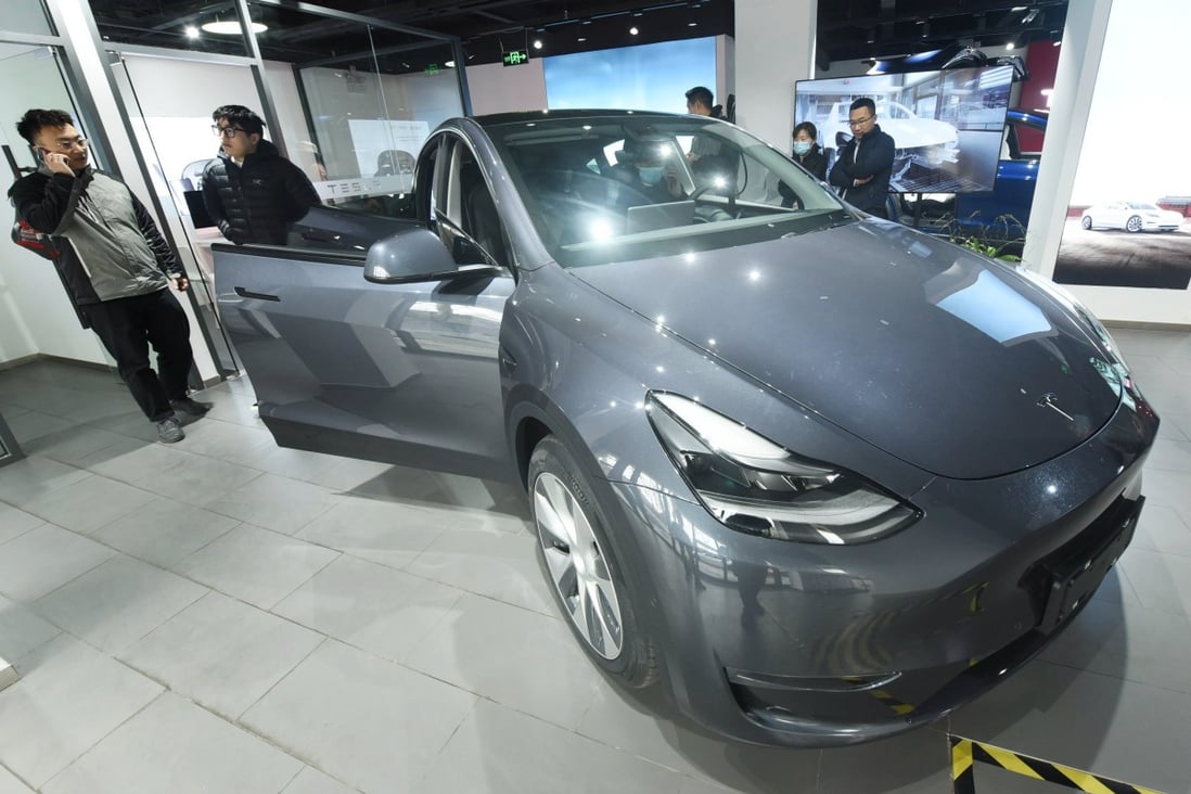 A Tesla showroom in Hangzhou. The Model Y is also battling an image problem, after customers complained about receiving cars with USB ports that did not perform all of their stated functions. Photo: Getty Images.