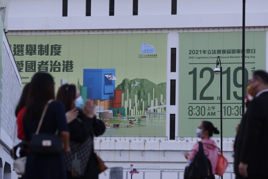 A large sign outside Hong Kong’s general post office promotes the coming 2021 Legislative Council election. Photo: May Tse
