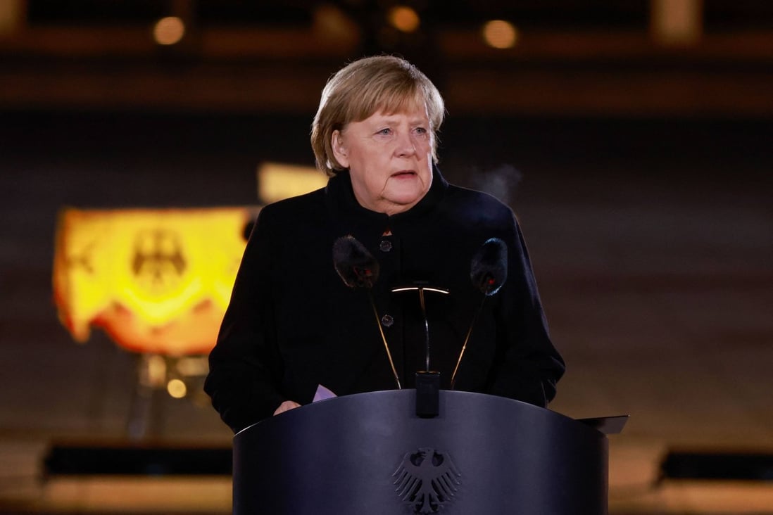 German Chancellor Angela Merkel makes a speech at the Defence Ministry on December 2. Photo: AFP