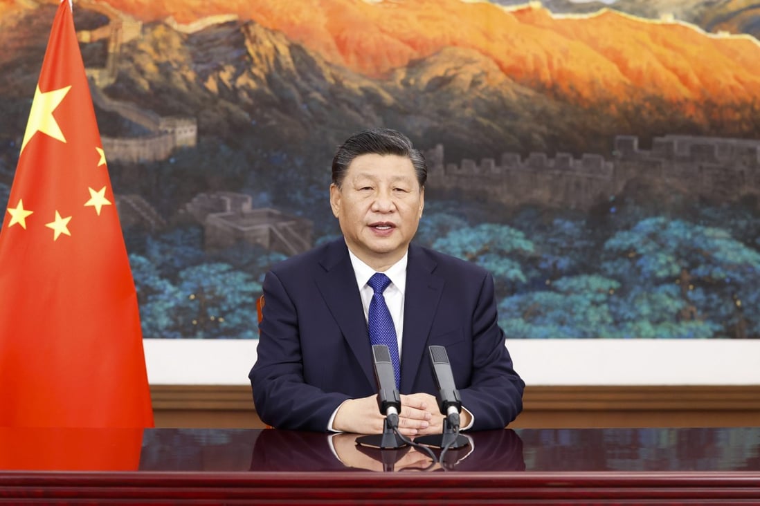 Chinese President Xi Jinping delivers a speech at the opening ceremony of the Imperial Springs International Forum via video in Beijing on Sunday. Photo: Xinhua