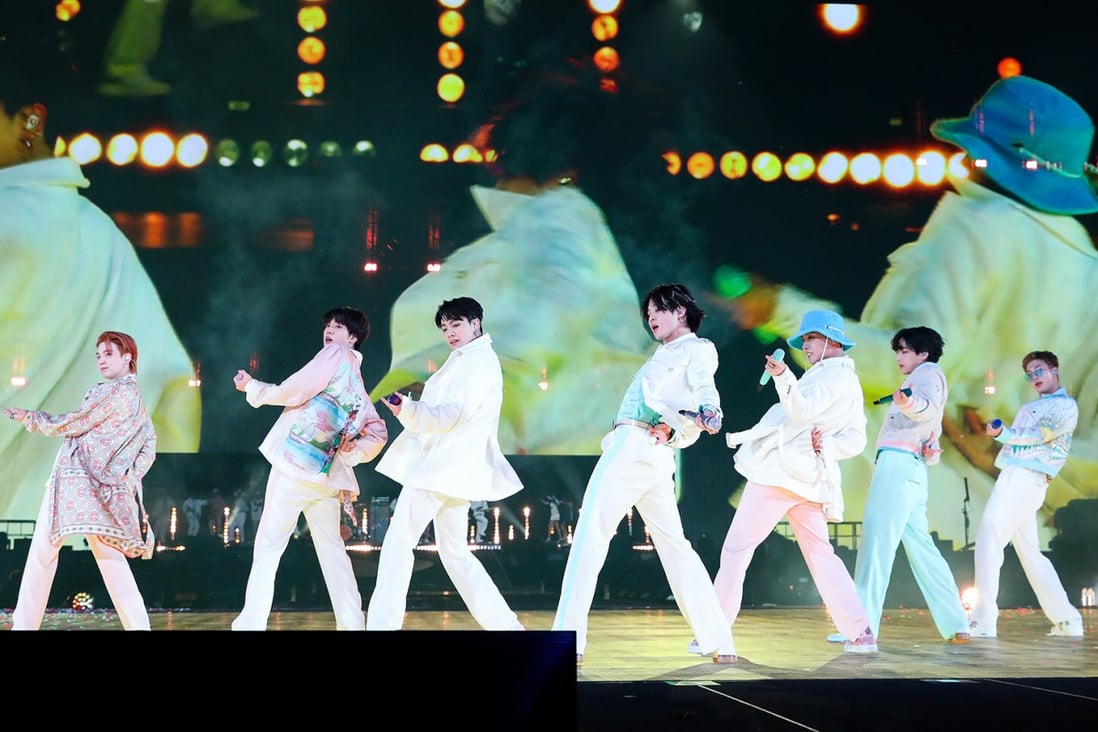 BTS perform at SoFi Stadium in Los Angeles last week, part of the band’s “Permission to Dance” tour, marking their return to in-person concerts after a two-year hiatus. Photo: BigHit Music