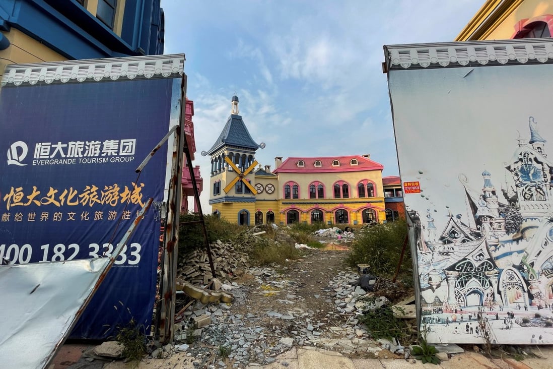 A view of part of an unfinished theme park in Evergrande Cultural Tourism City in Taicang, Jiangsu province, on October 22. Construction has been halted at the project. Photo: Reuters
