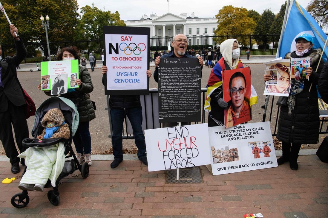 Demonstrators in front of the White House protest against Chinese treatment of Uygurs and other ethnic minorities in Xinjiang. Photo: AFP