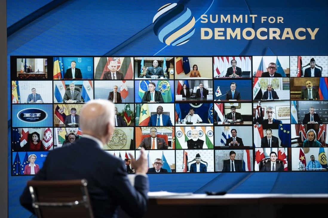 Attendees listen virtually as US President Joe Biden makes opening remarks during the Summit for Democracy in Washington on Thursday, Dec. 9, 2021.  Photo: Bloomberg