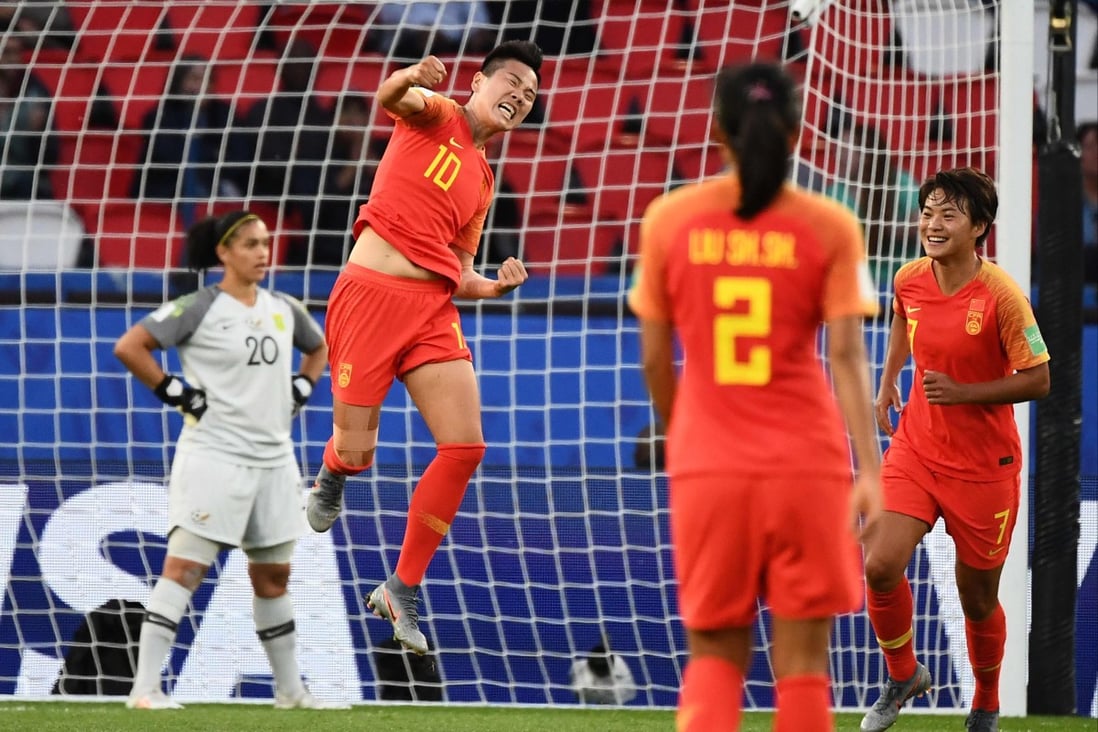 Ying Li celebrates after scoring against South Africa during the France 2019 Women’s World Cup. Photo: Franck Fife / AFP