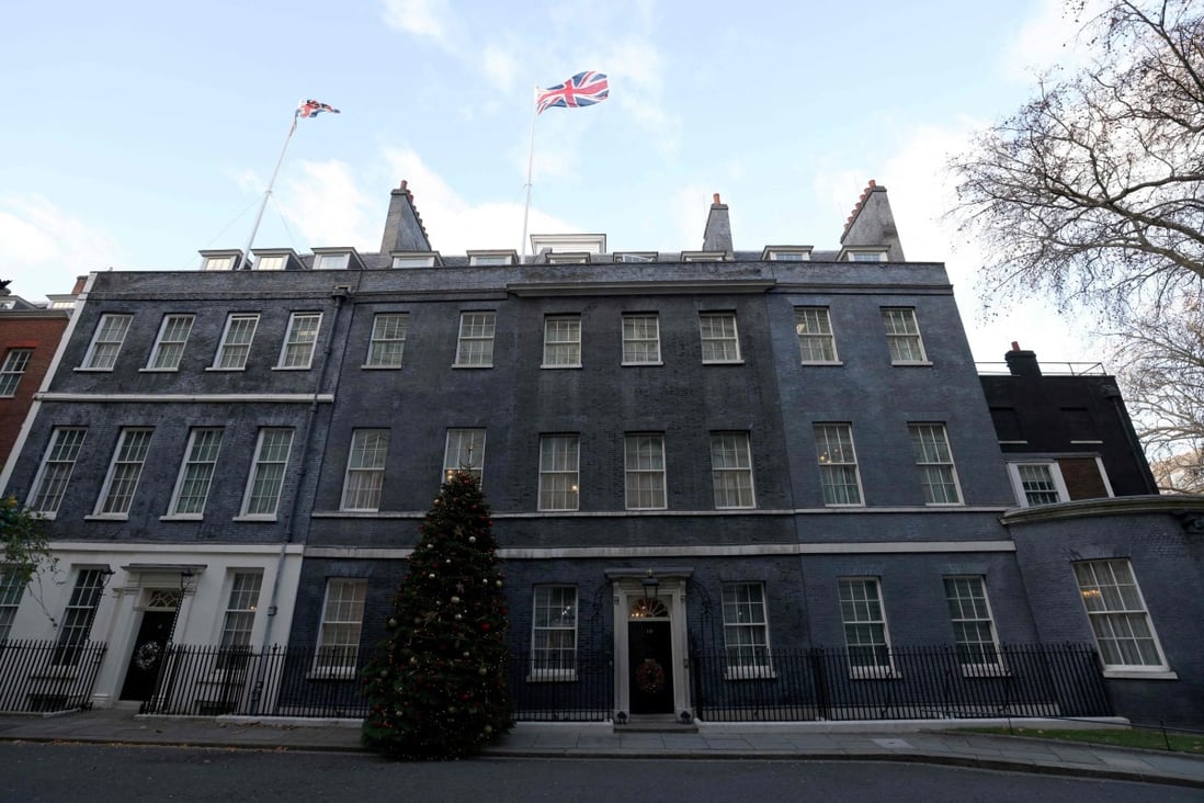 A Christmas tree is displayed outside Downing Street in London on Friday. Photo: AFP