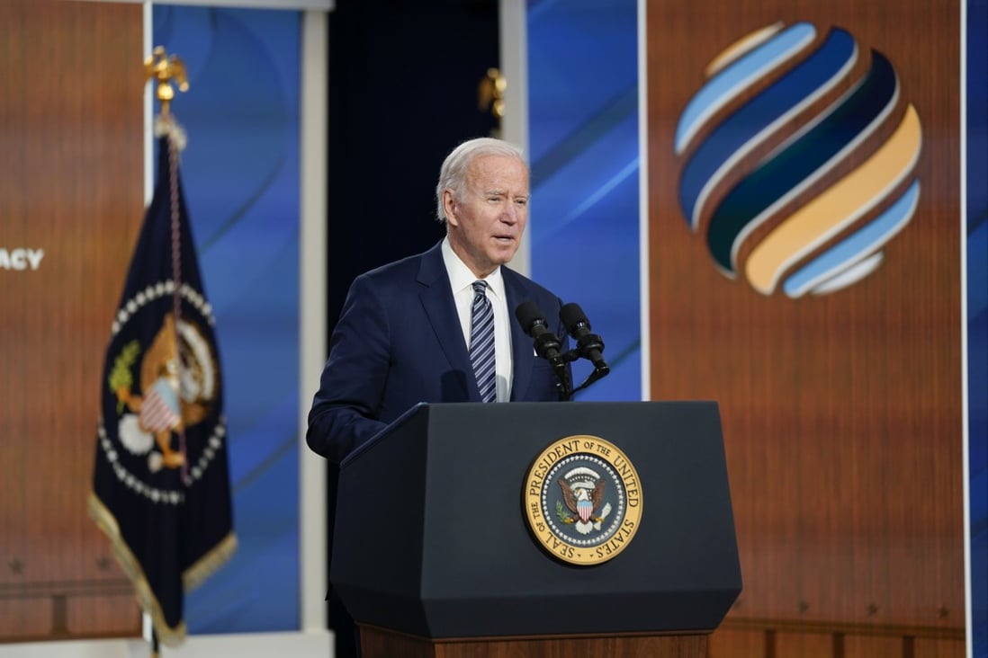 US President Joe Biden delivers the Summit for Democracy’s closing remarks from the White House on Friday. Photo: AP