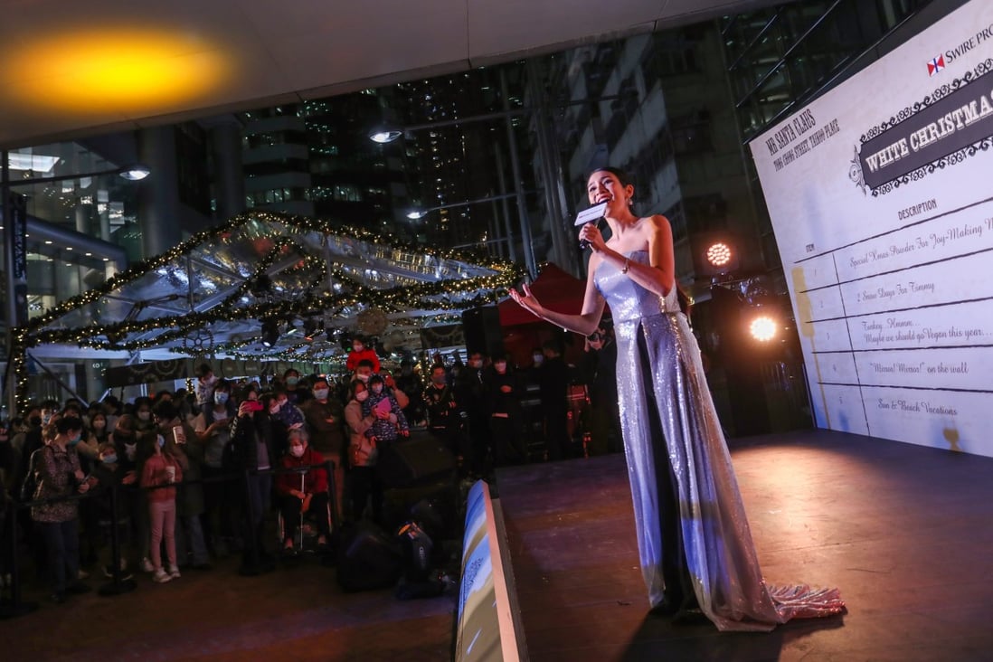 Singer Crisel Consunji performs at the opening of the White Christmas Street Fair in Quarry Bay on December 2. Photo: Jonathan Wong