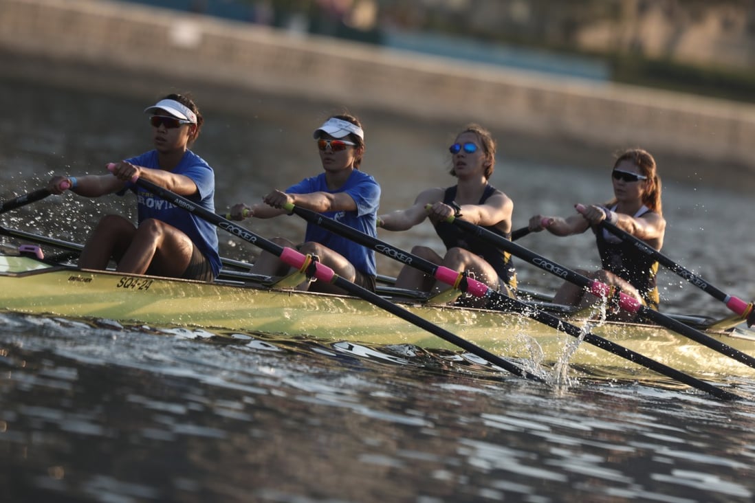 (Left to right) Winne Hung Wing-yan, Li Yin-wai, Anna Lee Fisher and Claire Burley compete in the W4x final at the Hong Kong Championships in Shek Mun. Photo: Jonathan Wong