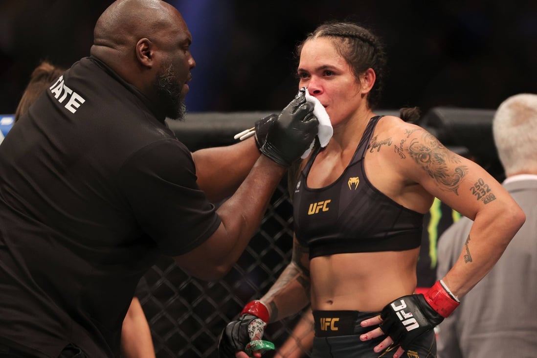 Amanda Nunes is tended to following her loss to Julianna Pena at UFC 269. Photo: AFP