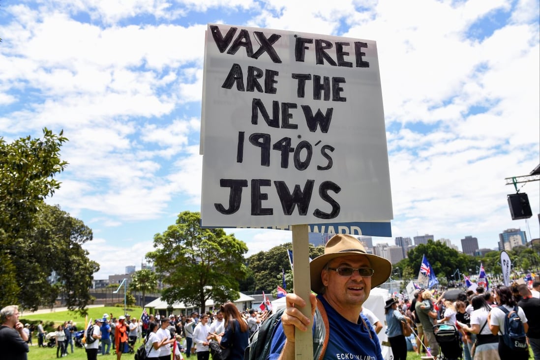 People protest against vaccine mandates in Sydney, Australia on Sunday. Photo: EPA 