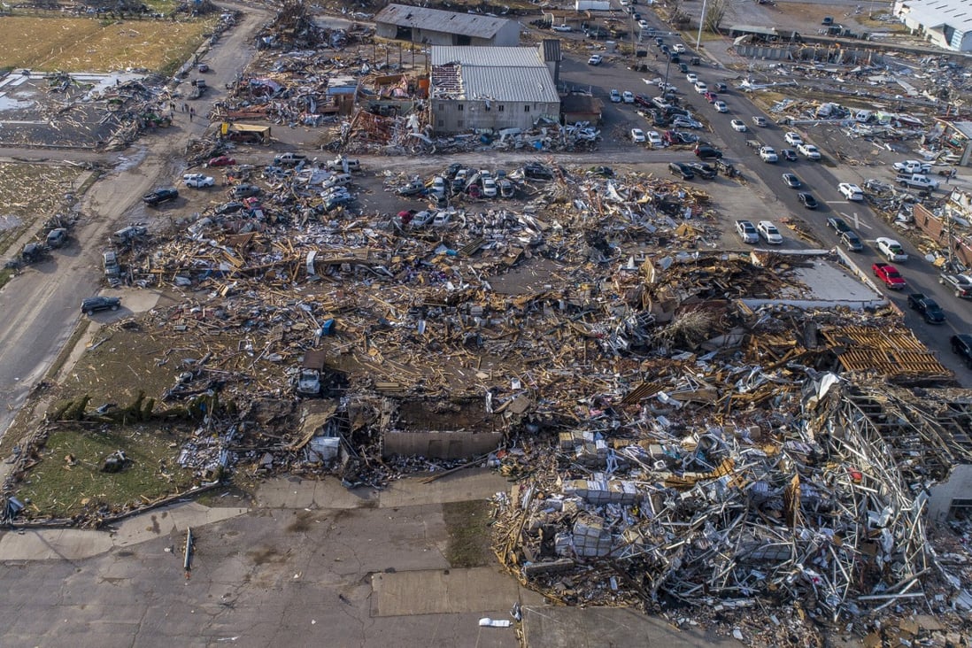 Destroyed buildings in downtown Mayfield, Kentucky, where dozens were feared dead after a tornado stuck. Photo: AP