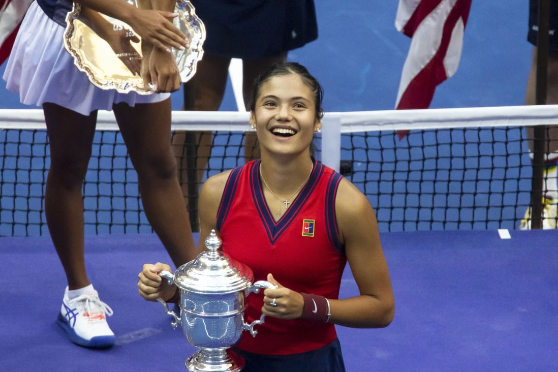 Emma Raducanu with the trophy after winning the US Open women’s singles title in September.Photo: Xnhua