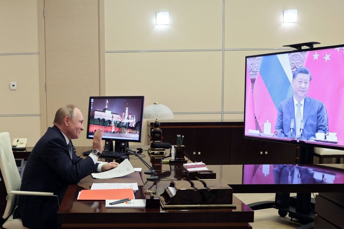 Russian President Vladimir Putin at the video meeting with Chinese President Xi Jinping. Photo: AFP