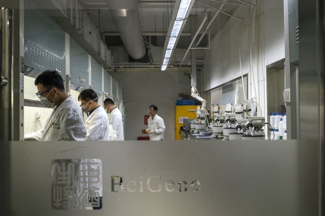 Researchers work inside a laboratory at BeiGene’s research and development centre in China. Photo: Bloomberg