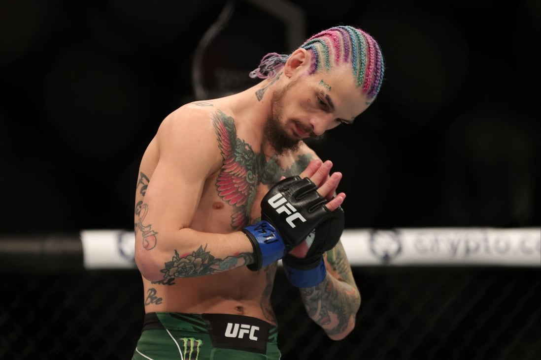 Sean O’Malley reacts after beating Raulian Paiva of Brazil at UFC 269. Photo: Carmen Mandato/Getty Images/AFP