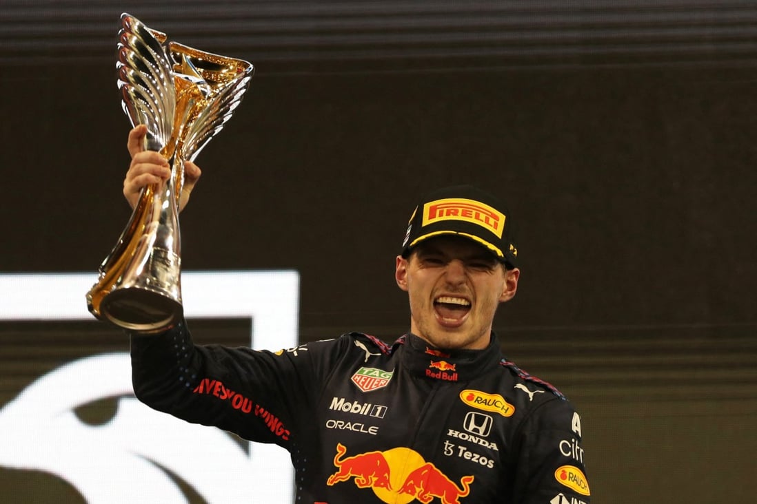 Max Verstappen celebrates his world championship in Abu Dhabi. Photo: Reuters