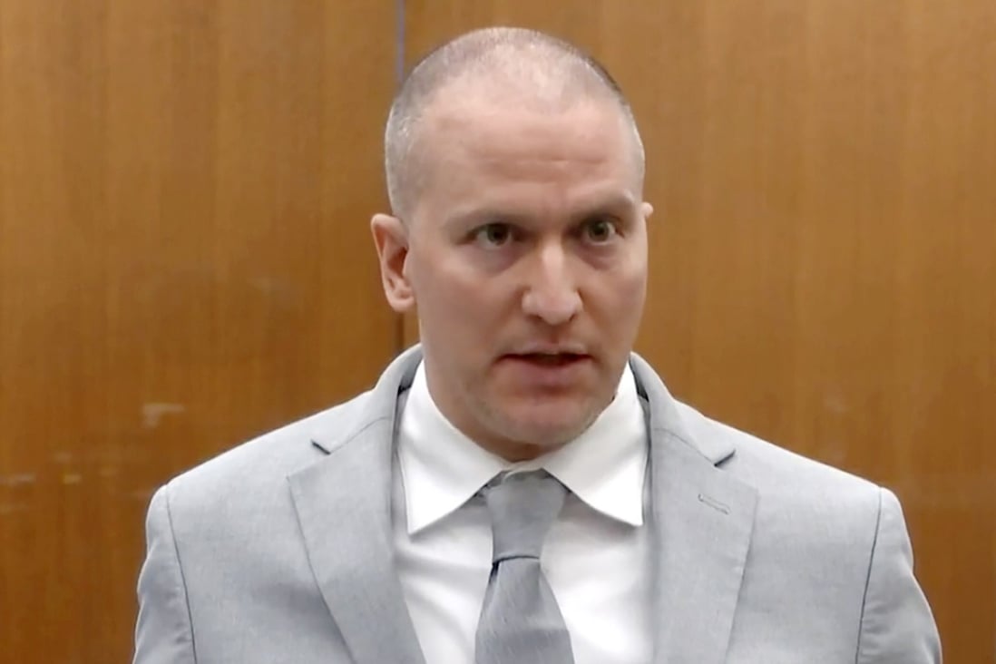 Former Minneapolis police Officer Derek Chauvin addresses the court as Hennepin County Judge Peter Cahill presides over sentencing at the Hennepin County Courthouse in Minneapolis in June. Photo: Court TV via AP