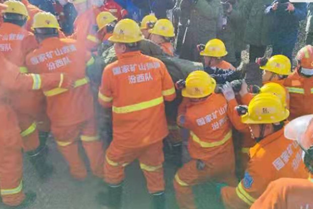 One of the trapped mine workers is brought to safety. Photo: CCTV