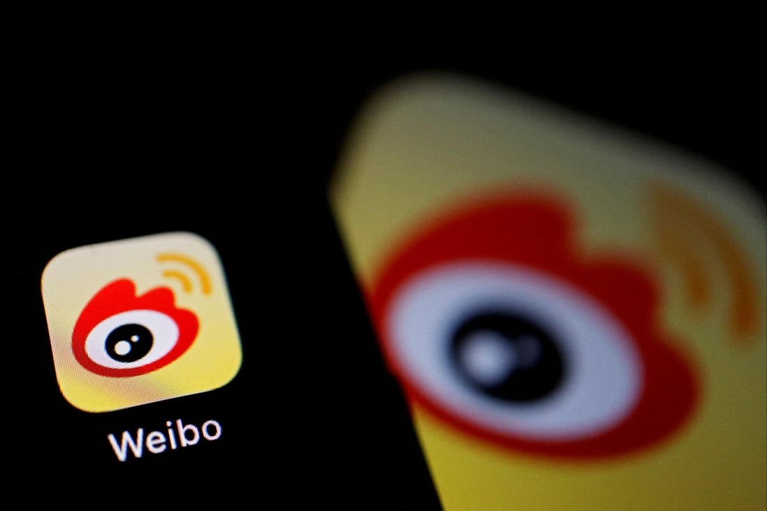The logo of Chinese social media app Weibo seen on a smartphone on December 7. Photo: Reuters