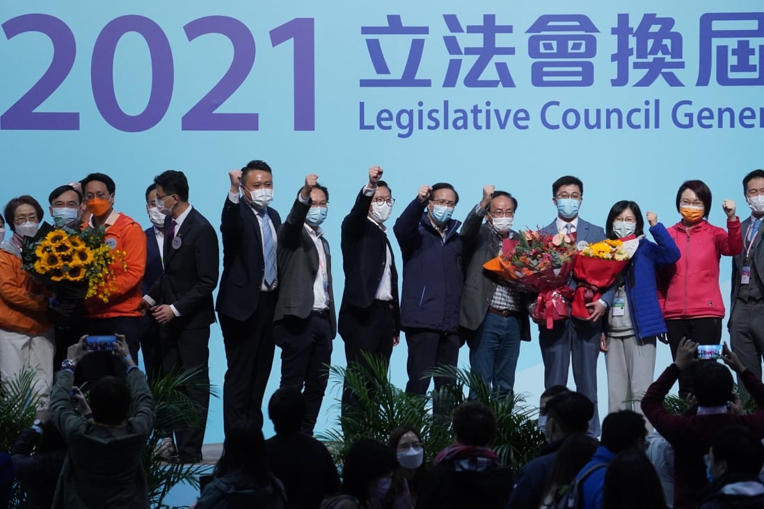 Winners of the Legco race thank supporters on stage. Photo: Sam Tsang