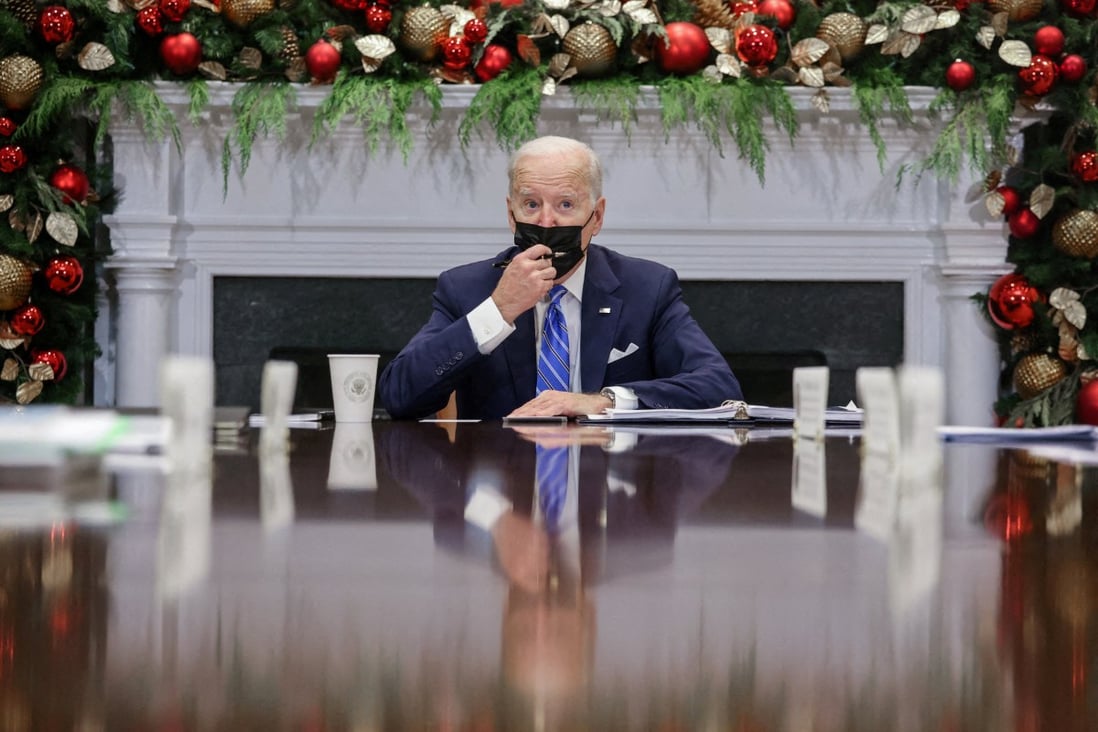 US President Joe Biden in the White House on December 16, 2021. His speech today will focus on hundreds of millions of free Covid-19 tests and the benefits of vaccination, officials said. Photo: Reuters
