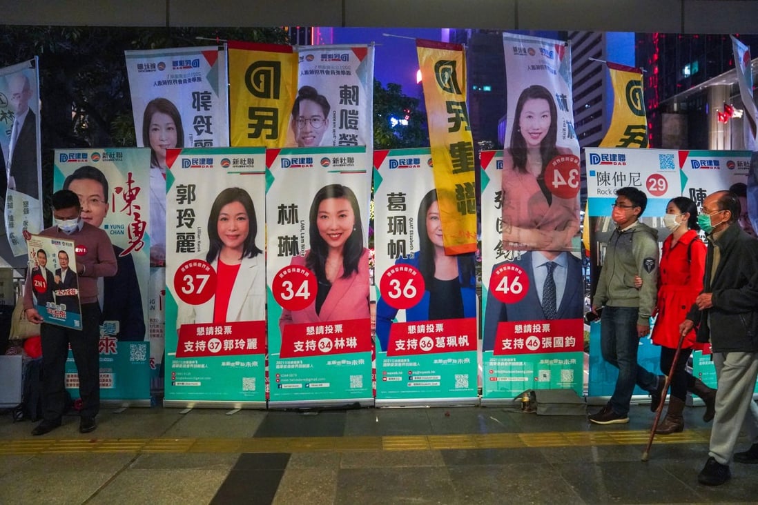 Banners advertising a variety of Legco candidates blanket Wan Chai. Photo: Sam Tsang