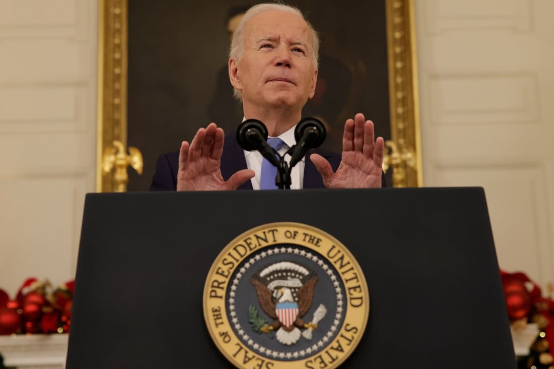US President Joe Biden speaks about Covid-19 and the Omicron variant. Photo: Bloomberg
