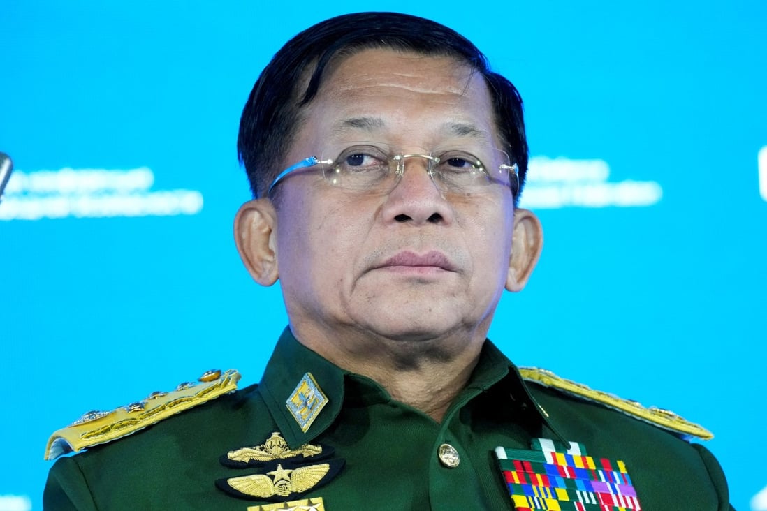 Myanmar junta chief Min Aung Hlaing seen attending an international security conference held in Russia in June. Photo: Reuters