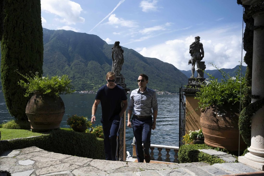Succession’s Lukas Mattson (Alexander Skarsgard) and Roman Roy (Kieran Culkin) at Villa La Cassinella, Lake Como. It is one of the many Italian filming locations we have seen on our screens this year. Photo: HBO Go
