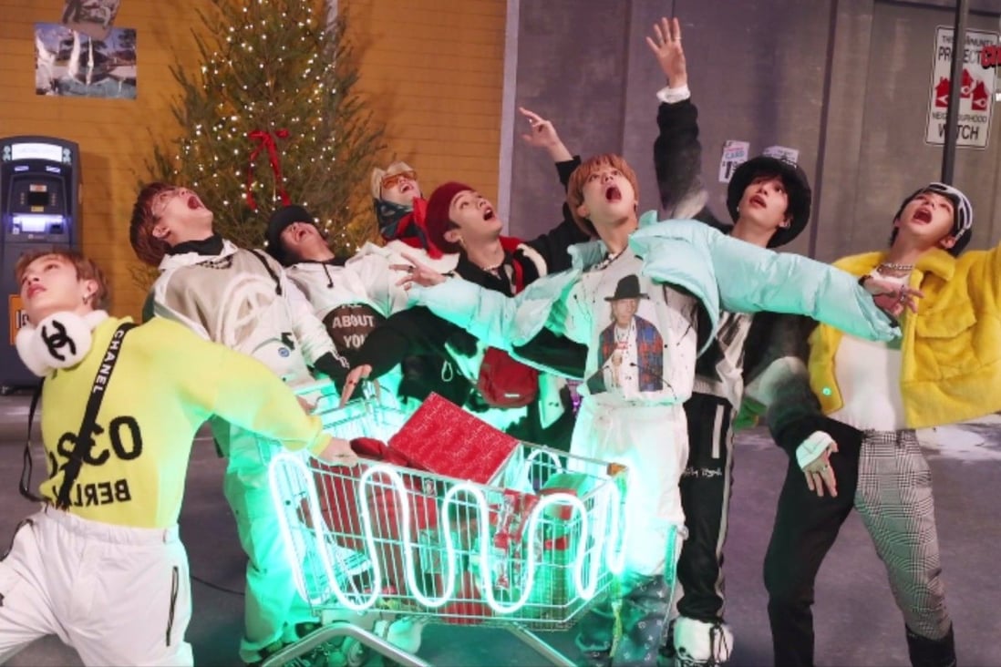 Stray Kids’ in the video for their song Christmas EveL, off their new EP of the same name.