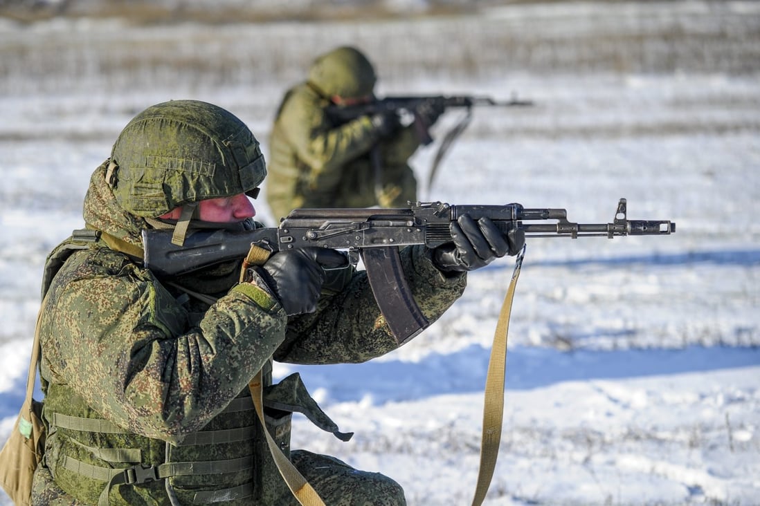 Russian soldiers take part in drills at the Kadamovskiy firing range in the Rostov region, amid a troop build-up on the border with Ukraine. Photo: AP