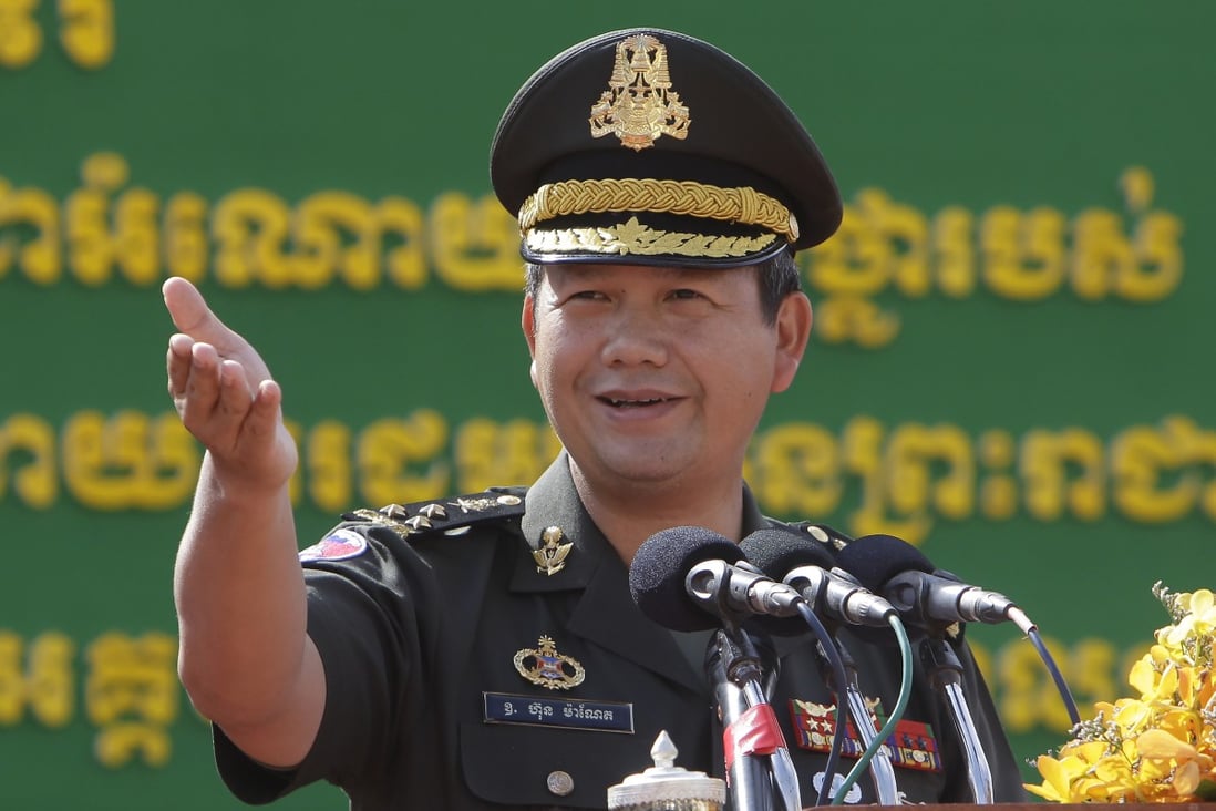 Lieutenant General Hun Manet, son of Cambodian Prime Minister Hun Sen, delivers a speech in 2020. Photo: AP
