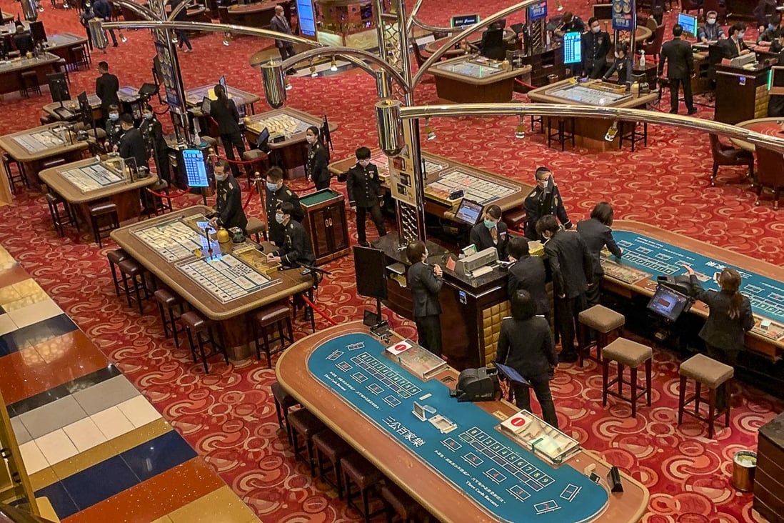 Gambling tables at the the Grand Lisboa casino in Macau during the Covid-19 pandemic on 20 February 2020. Photo: Handout