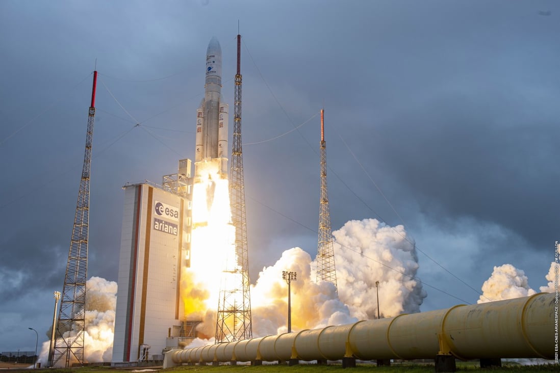 The Ariane 5 rocket carrying Nasa’s James Webb Space Telescope, launches from French Guiana. Photo: EPA