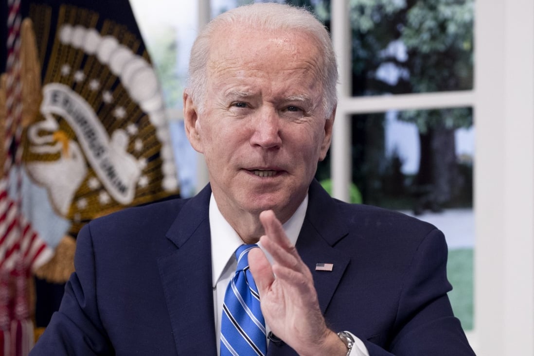 US President Joe Biden takes part in the White House Covid-19 Response Team’s virtual meeting with the National Governors Association from the White House complex on Monday. Photo: EPA-EFE