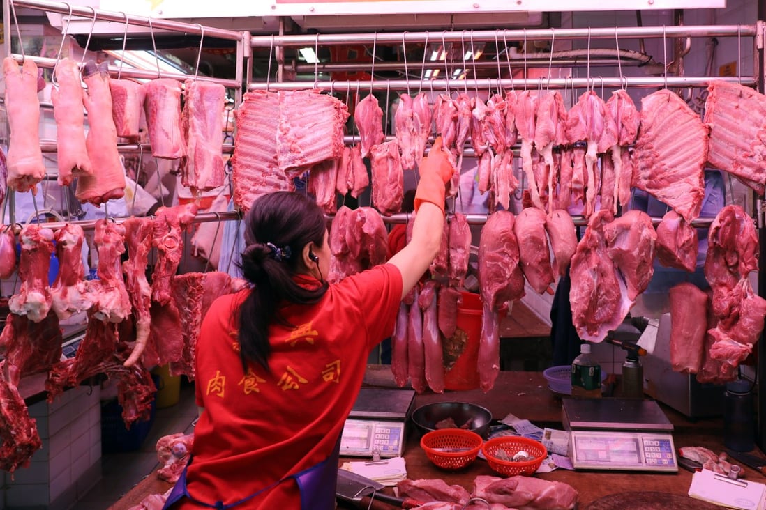 A pork stall in Central. According to a recent study, Hongkongers eat about 200 grams of meat per person each day. Photo: Sam Tsang