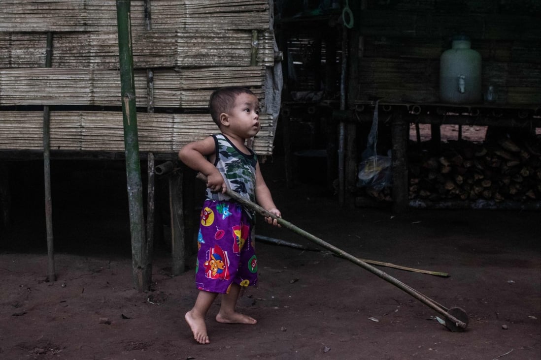 A displaced child playing in Myanmar. Photo: AFP
