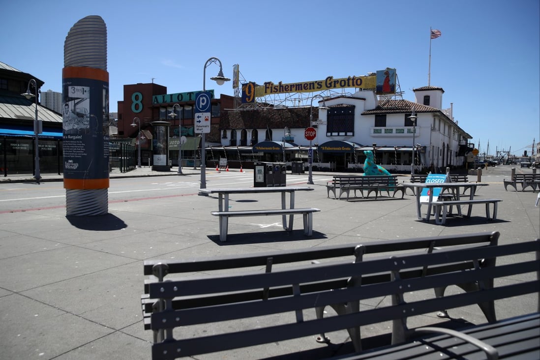 Fisherman’s Wharf, a tourist destination in San Francisco, is empty of visitors on an April day in 2020. It is the worst performing travel destination measured in the United States, with barely a third as many visitors this year as in 2019. Photo: Justin Sullivan/Getty Images