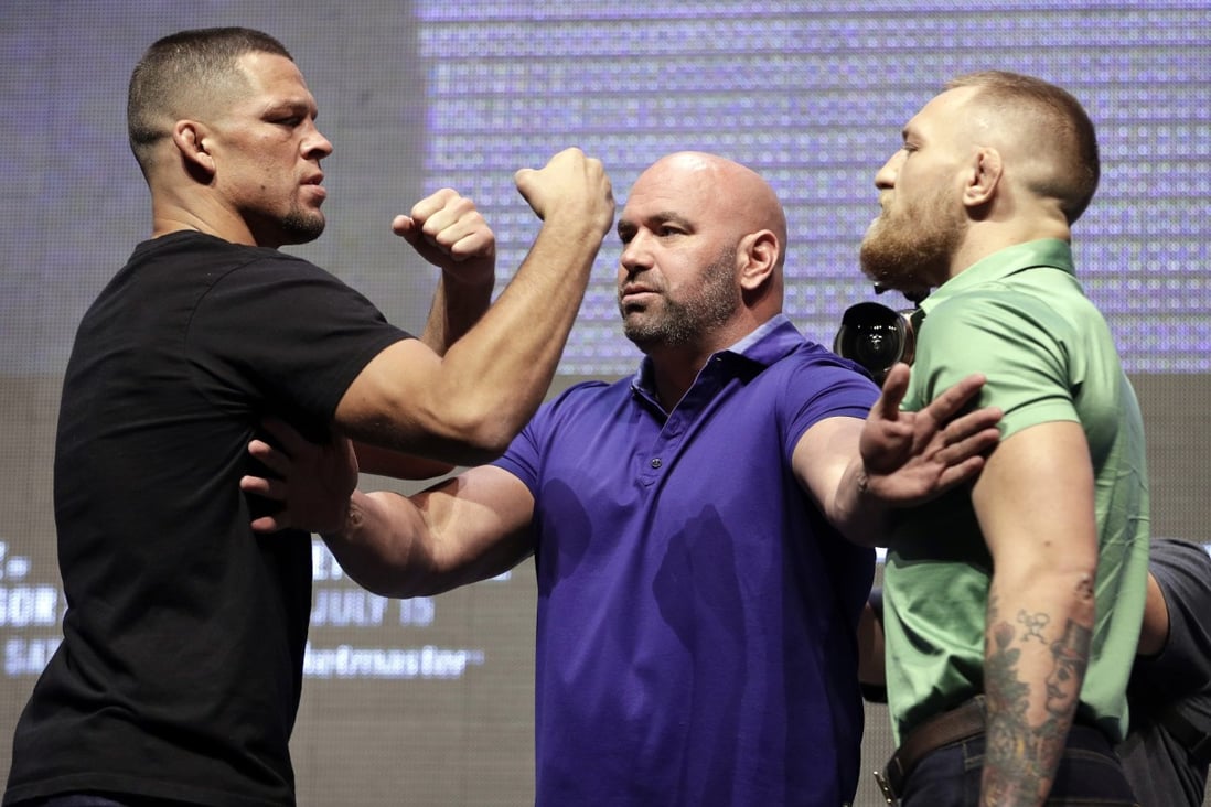 Nate Diaz (left) and Conor McGregor square off before their fight at UFC 196 in 2016. Photo: AP Photo/John Locher, File