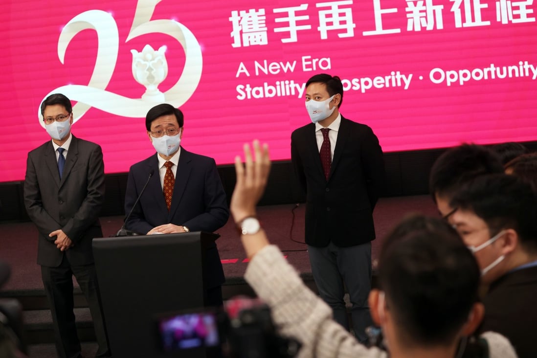 Chief Secretary John Lee speaks about the government’s preparations for the 25th anniversary of  Hong Kong’s return to Chinese rule on Wednesday. Photo: May Tse