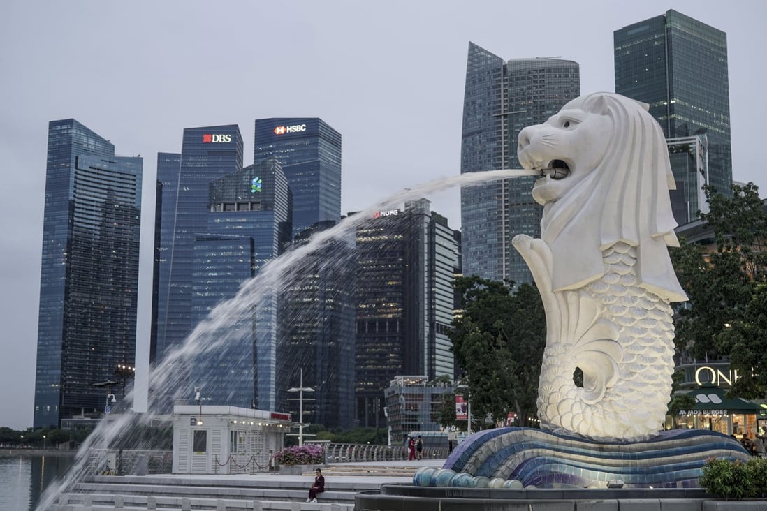The Merlion statue seen in front of buildings in Singapore’s financial district. The Singapore Exchange is poised to set up an ETF link with the Shenzhen Stock Exchange. Photo: EPA-EFE