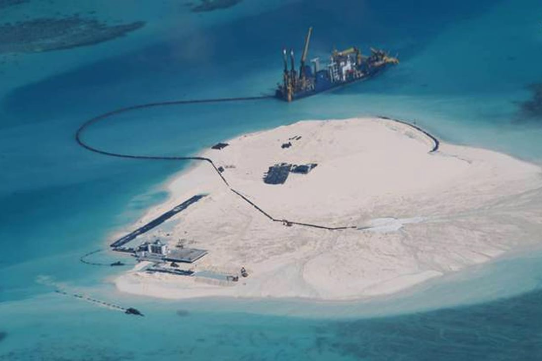 This undated handout photo released in 2014 by the Philippine Department of Foreign Affairs shows alleged reclamation by China on the Johnson South Reef in the South China Sea. China may decide to open up one or two islands in the Spratlys, for instance Johnson South Reef, to facilitate China-Asean cooperation and turn these features into a hub for maritime cooperation. Photo: Handout via AFP 