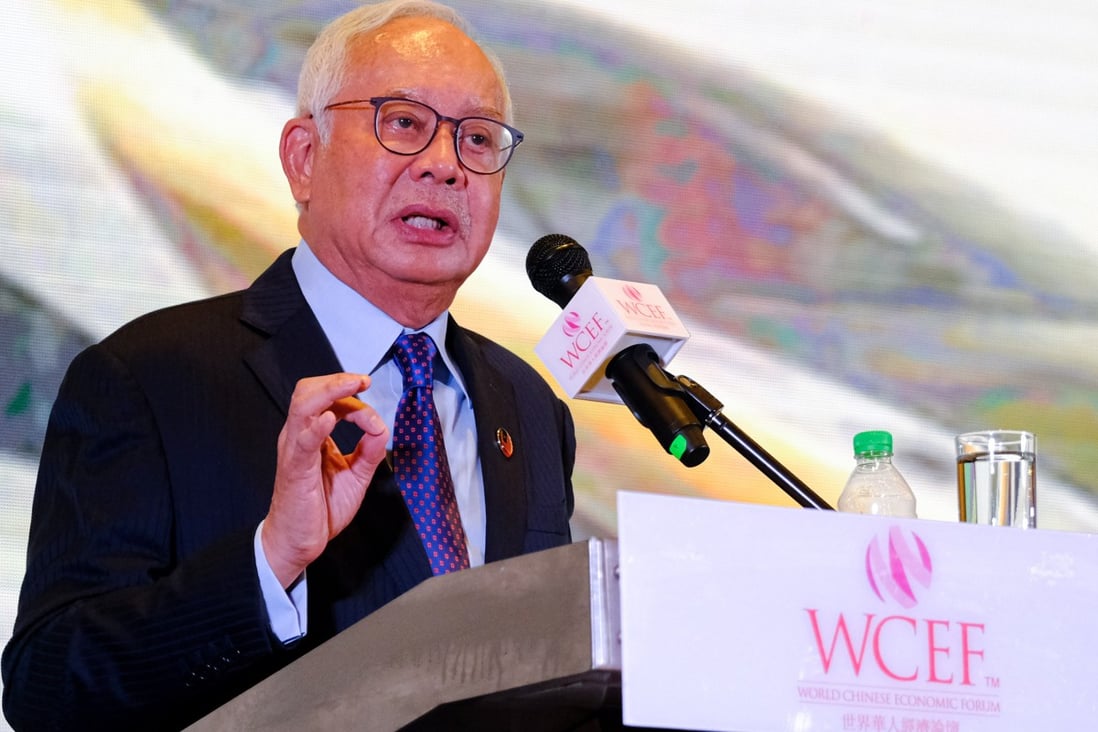 Former Malaysian prime minister Najib Razak addresses the World Chinese Economic Forum on Monday in Petaling Jaya, Selangor. Photo: Bloomberg
