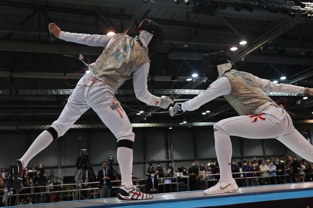 Lawerence Ng Lok-wang (left) and Olympic gold medallist Edgar Cheung Ka-long are part of the fencing team who are hoping to travel to Europe. Photo: K. Y. Cheng