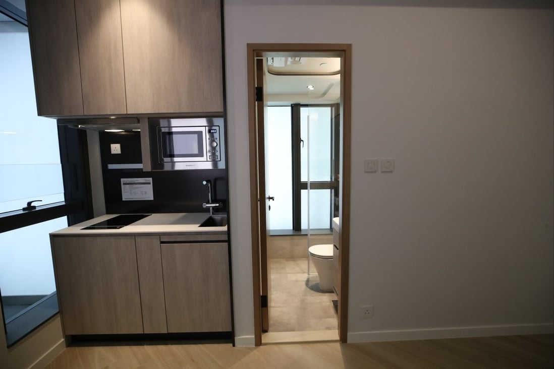 Interior of unmodified show flat, saleable area is 228 sq. ft, at SoYo sale office in Mong Kok. Photo: SCMP / Edmond So